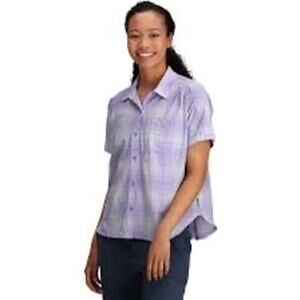 Outdoor Research Womens Medium Astroman Short-Sleeve Sun Shirt Purple Plaid